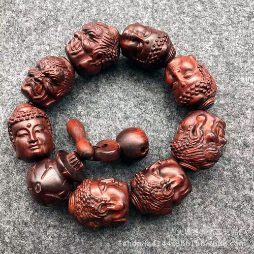 跨境紫檀木雕刻佛魔一念之间手串牛角紫檀高密度手链吊坠钥匙扣