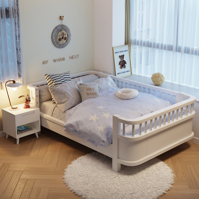国标实木儿童床带护栏床女孩公主床拼接大床男孩一米二单人防摔围