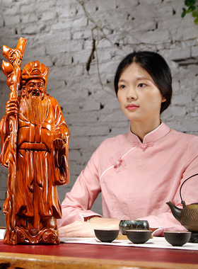 跨境花梨实木雕刻福德正神土地公佛神像摆件家居店铺办公室装饰