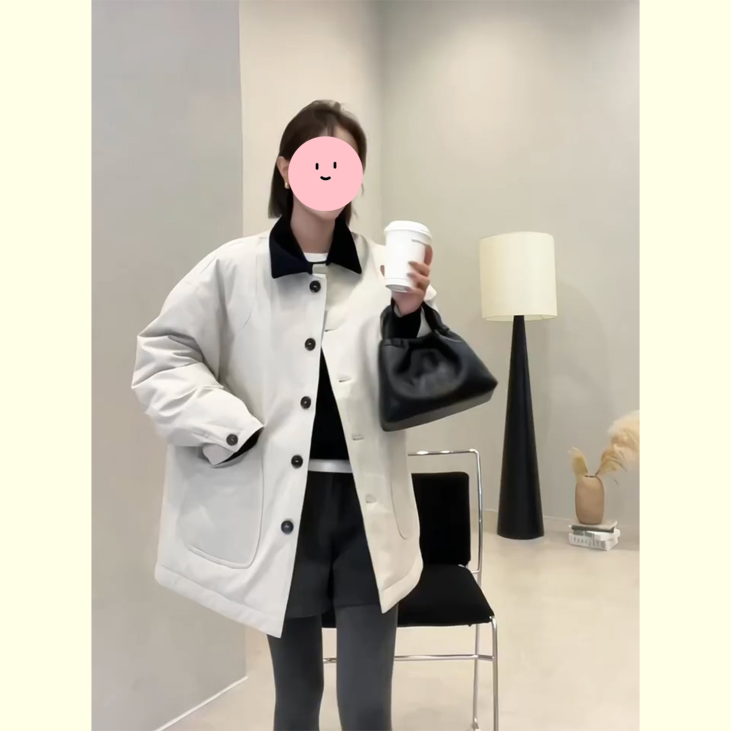 加厚保暖撞色领中长款羽绒棉外套