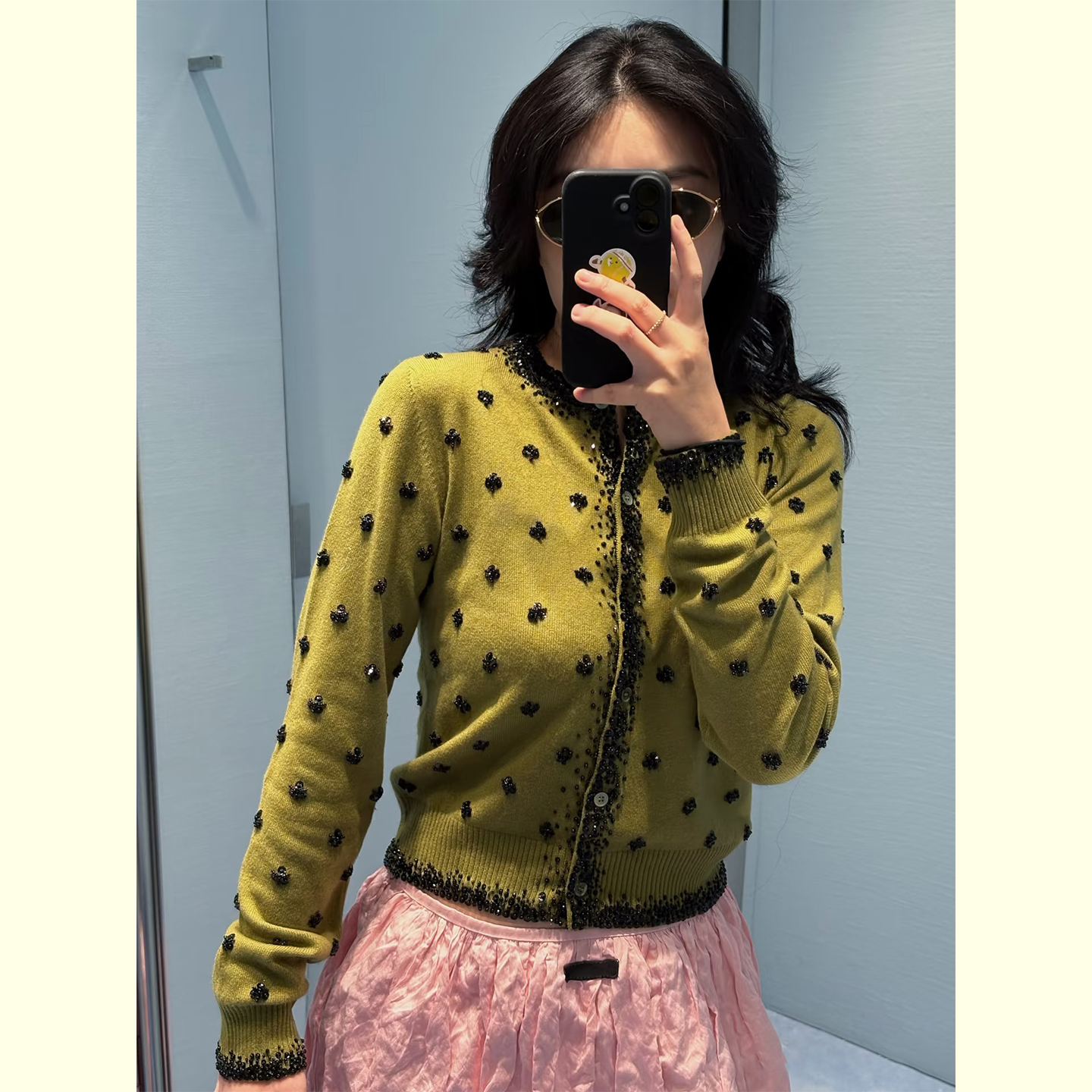 重工钉珠针织开衫褶皱半身裙套装