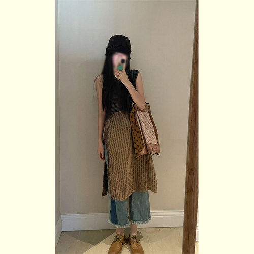 欧货时尚套装女夏2025新款网红炸街拼接无袖上衣直筒牛仔裤两件套