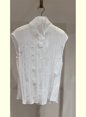 设计感时尚洋气白色褶皱薄纱背心女夏季新款独特别致绝美衬衫上衣