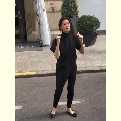 不对称斜边T恤显瘦黑色短袖上衣