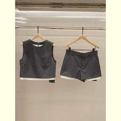 夏装女装高级感洋气灰色系两件套