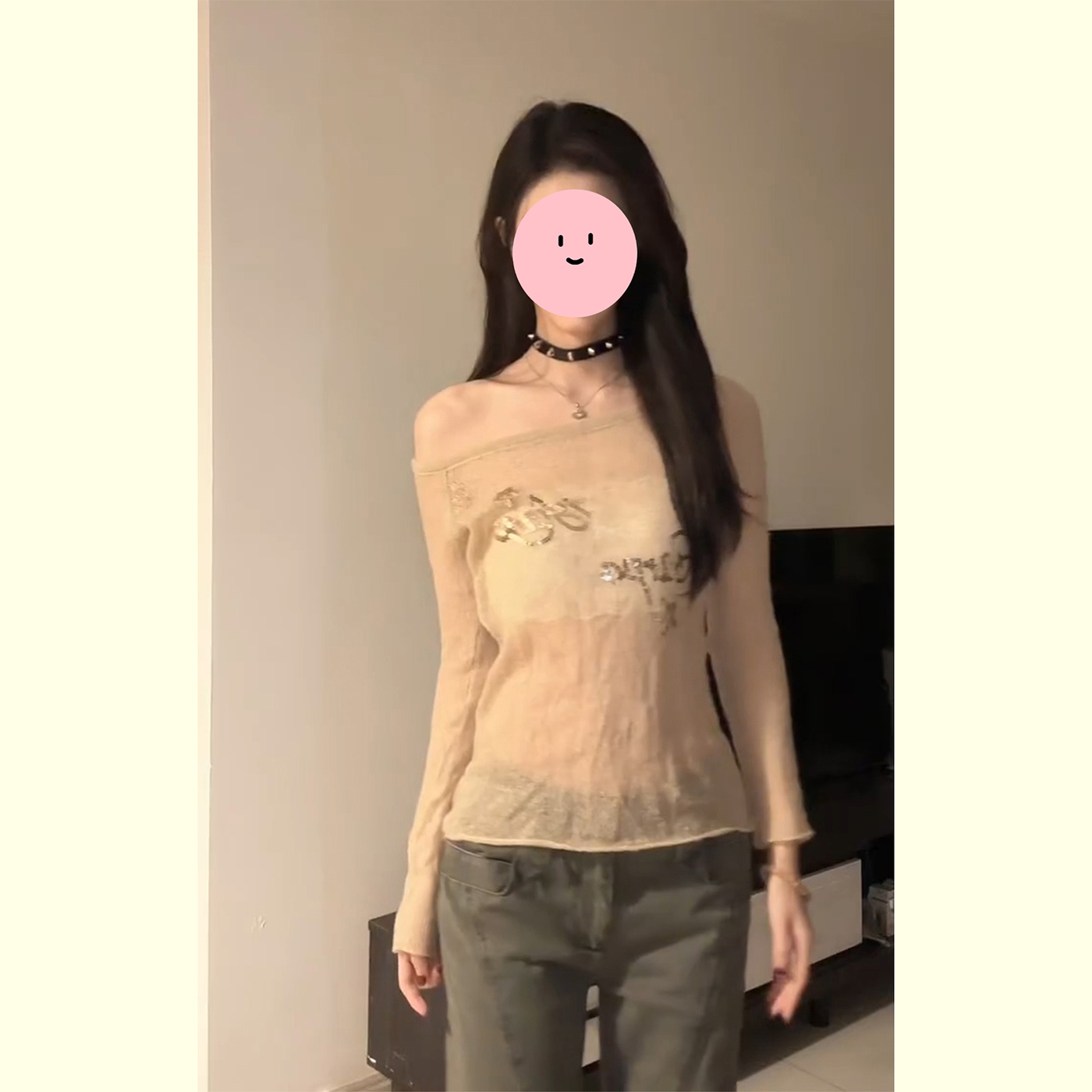 优雅气质一字肩长袖上衣