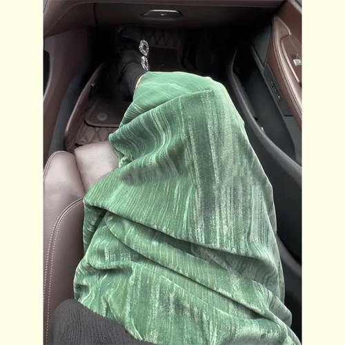 法式复古绿色丝绒半身裙女早秋