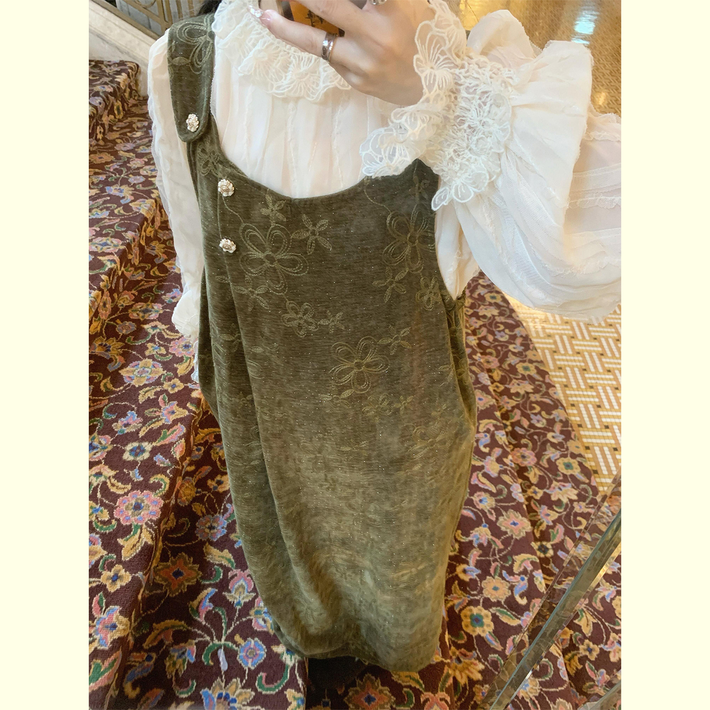 新款法式温柔衬衫背带连衣裙套装