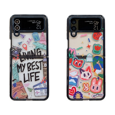 创意联名亚克力旅行生活标签适用三星zFlip6手机壳折叠GalaxyZFlip5/4/3少女W25/W24Flip/女款翻盖防摔保护套