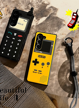 创意韩风大哥大游戏机适用三星GalaxyZFold7手机壳ZFold6/5折叠左右翻盖款个性浮雕w24/w23 5G防滑全包保护套