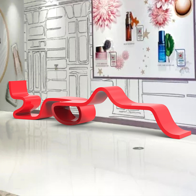 户外玻璃钢坐凳长条飘带异形景观座椅不锈钢金属创意艺术休闲坐凳