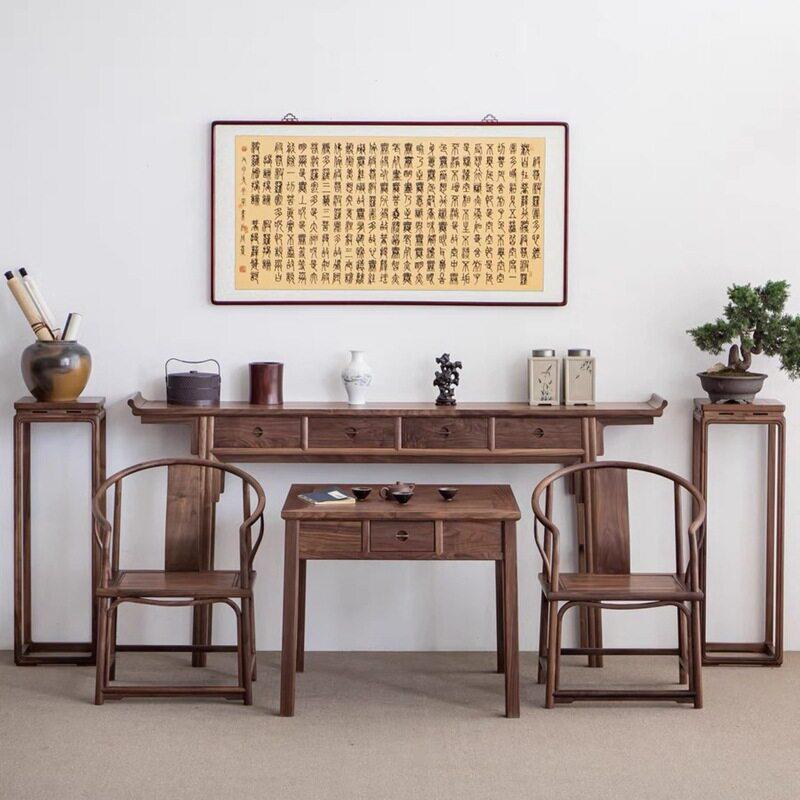 新中式黑胡桃木条案实木玄关宋式美学端景台供桌神台堂翘头供台图片