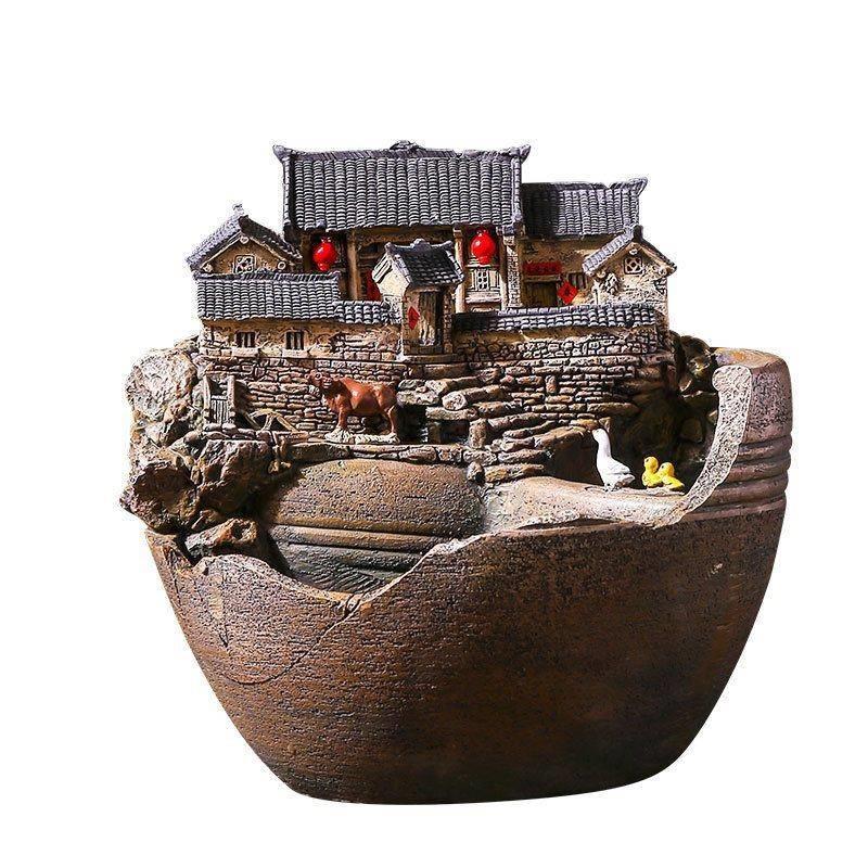 中式摆件复古建筑创意客厅饰品博古架茶几微景观文竹盆栽家居装饰