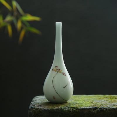景德镇陶瓷小花瓶迷你瓷器禅意桌面装饰创意客厅摆件手绘莲花花插