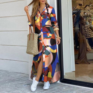 Loose Denim Party down Dresses Ladies Collar Dress Turn Long