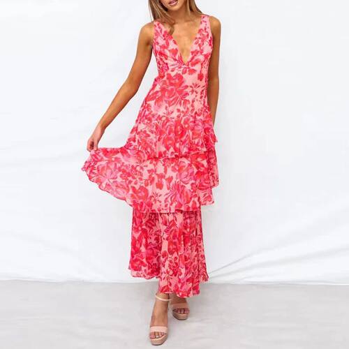 Printed neck hanging A-line dress for women 印花挂脖连衣裙女