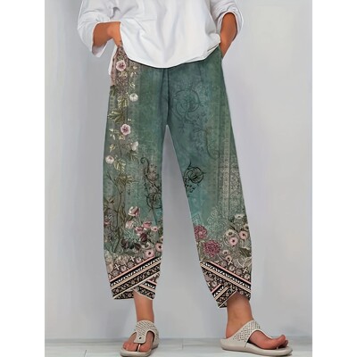 High waisted printed loose pants for women高腰印花宽松长裤女