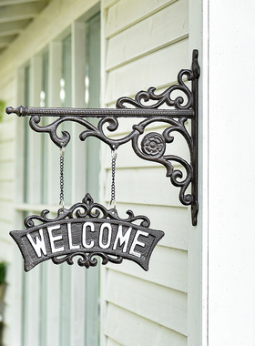 sungmor铸铁welcome欢迎牌铁艺挂钩门牌欧式复古装饰店铺花园庭院