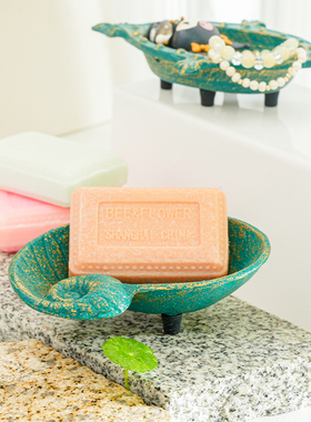 Sungmor 铸铁肥皂盒复古摆件可爱造型香皂沥水架桌面装饰小型收纳