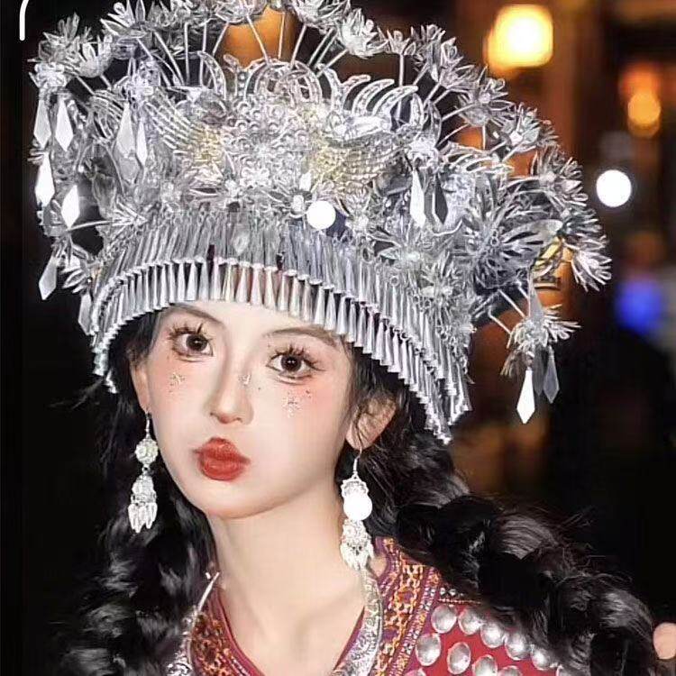 新款网红苗疆银帽苗族服装苗族头饰舞台装不变色发饰贵州云南旅拍