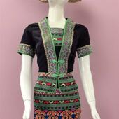 2024海南黎族黎锦绿色套装 三月三表演舞台外嫁聚会 少数民族新款