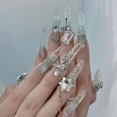 秋冬高级纯欲轻奢氛围琉璃猫眼美甲手工可拆卸纯手工穿戴仙女气质