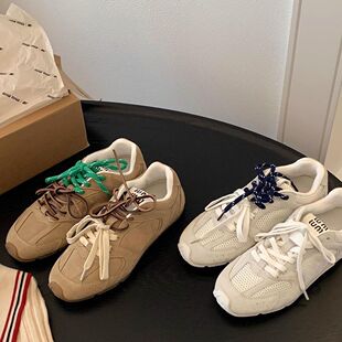 阿谬miu家联名款阿甘鞋2025春秋新款真皮复古跑步运动休闲德训鞋