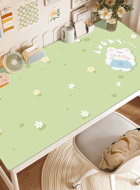 小清新绿色护眼鼠标垫子超大女生高颜值办公室皮革学生书桌垫定制