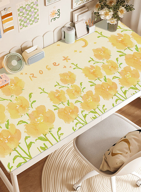 奶黄色小花鼠标垫大尺寸防水皮革书桌垫子学生护眼写字垫环保耐脏