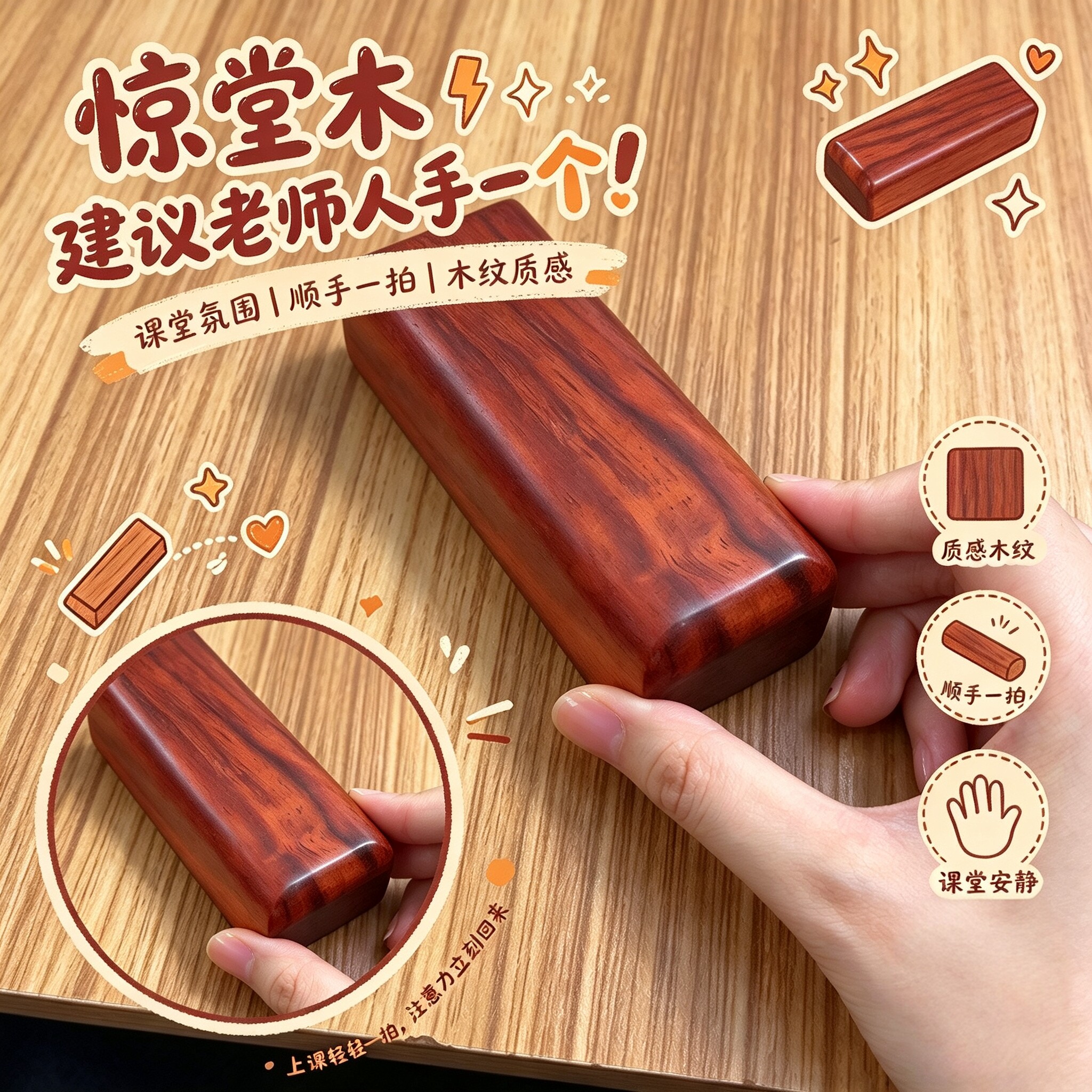 红花梨实木惊堂木醒木老师专用响亮课堂维持秩序保护嗓子拍桌道具