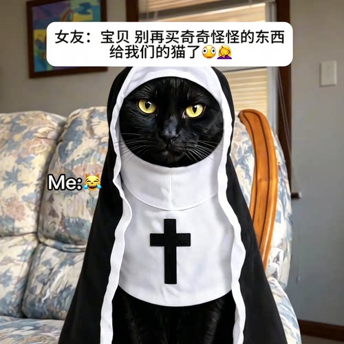 万圣节宠物修女服cos拍照