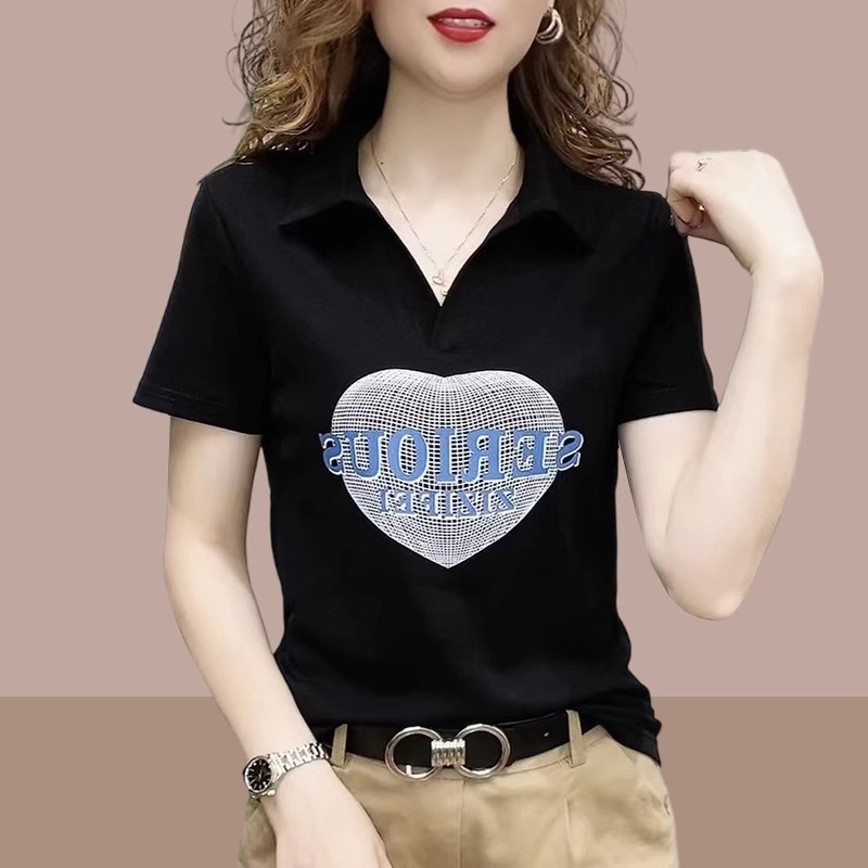 2025夏季新款韩版polo衫翻领短袖t恤女士中年妈妈装洋气减龄上衣