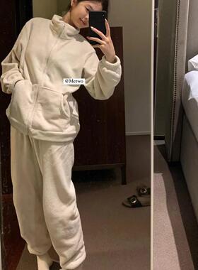 METWO降温必囤！280G厚绒睡衣秋冬拉链加绒加厚法兰绒家居服套装