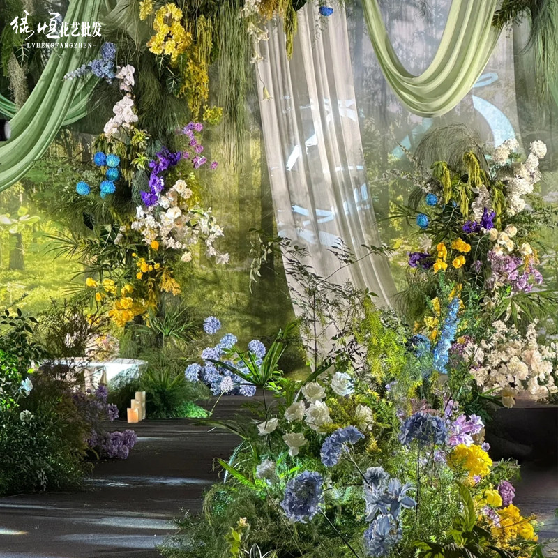 婚庆绿植高仿真龙须草芦荀草绿色花材森系装饰花背景插花路引假花