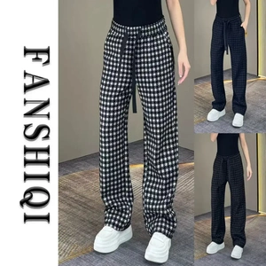 臻优汇男装男格子直筒休闲裤显瘦显高时尚宽松气质百搭垂感裤子男