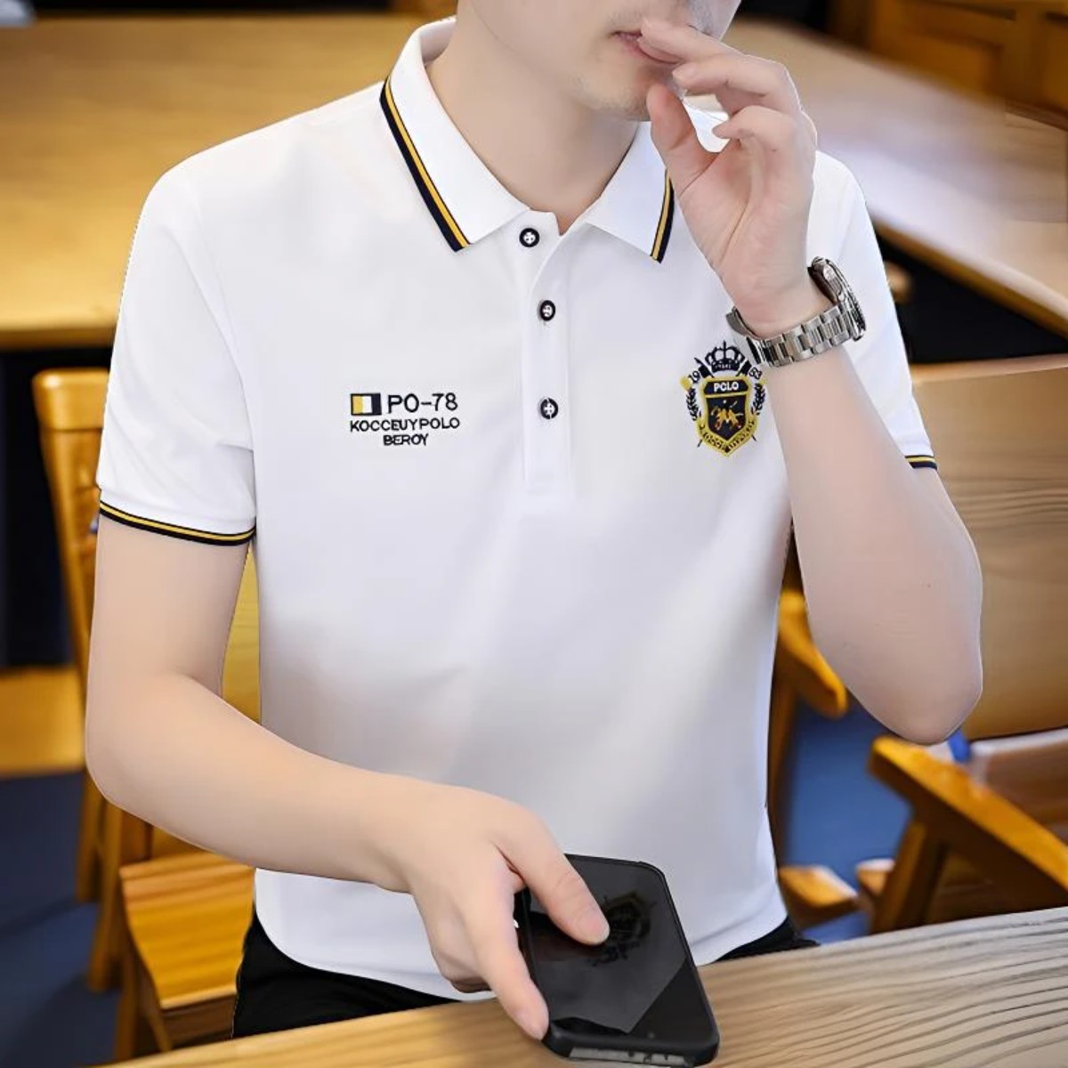 百饰阁男装夏季新款个性商务潮流男士翻领短袖上衣时尚polo衫男