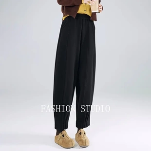 073妖服饰加绒加厚毛呢灯笼裤女秋冬高腰垂感镰刀休闲哈伦萝卜裤