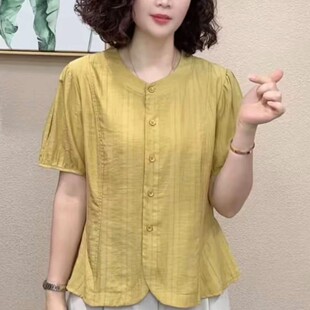 飞檬女装2026夏季时尚洋气简约显瘦遮肉减龄气质百搭短袖衬衫上衣
