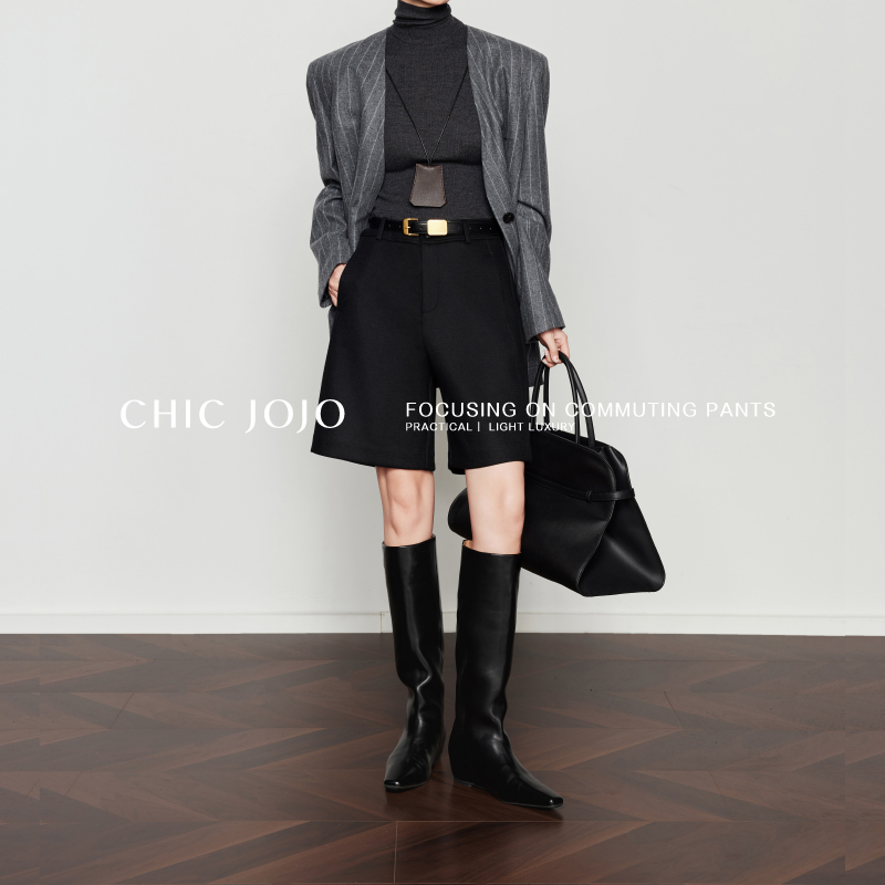 休闲CHICJOJO五分中裤黑色靴裤