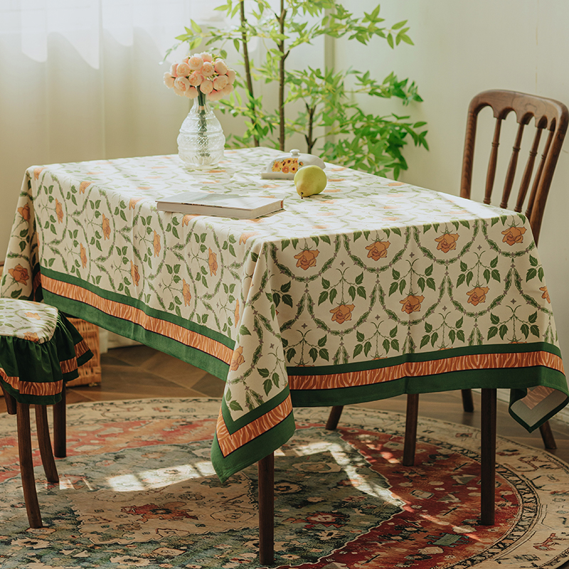 法式复古黄玫瑰桌布防水圆桌台布