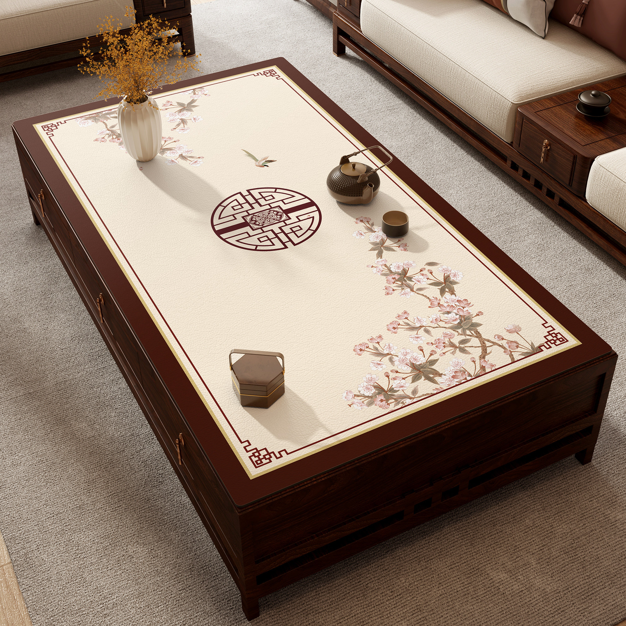 新中式客厅茶几桌垫防水防油防烫免洗餐桌垫实木茶桌桌布保护垫子,居家布艺,桌布,淘宝优惠券,粉丝福利购,淘宝优惠卷