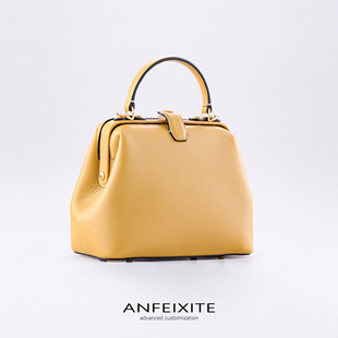 安菲希特 原创小众设计口金包 手提包 高级做工 自然摔小牛皮