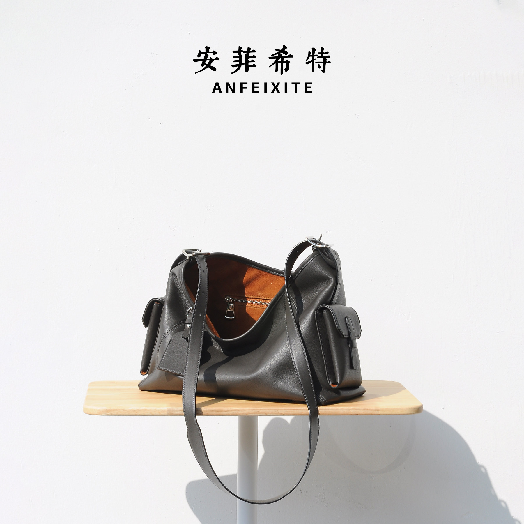 安菲希特 2026秋冬新品 口袋HOBO包 单肩包 斜挎包 软面小牛皮