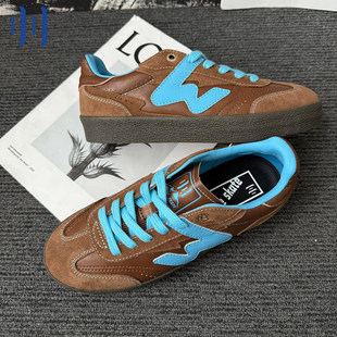 顽刻官方棕 蓝配色德训生胶底W系列男女低帮国潮滑板鞋