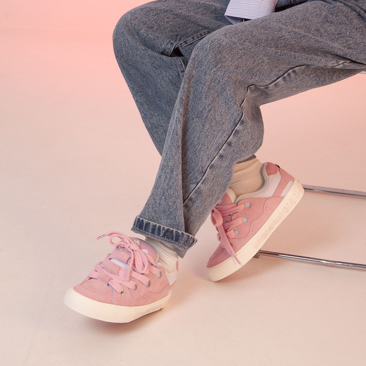 顽刻官方面包鞋粉色翻毛皮拼接复古秋冬BAKE低帮男女国潮滑板鞋