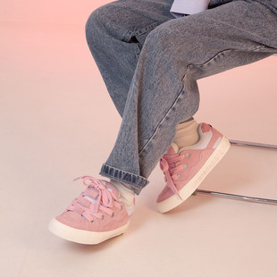 顽刻官方面包鞋 粉色翻毛皮拼接复古秋冬BAKE低帮男女国潮滑板鞋