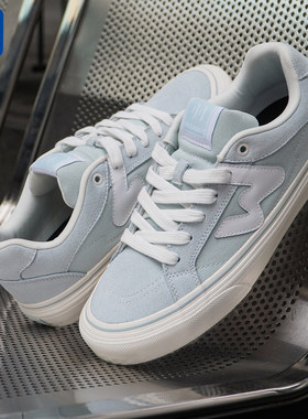 顽刻官方冰蓝春季校园风W系列翻毛皮帆布拼接男女国潮滑板鞋