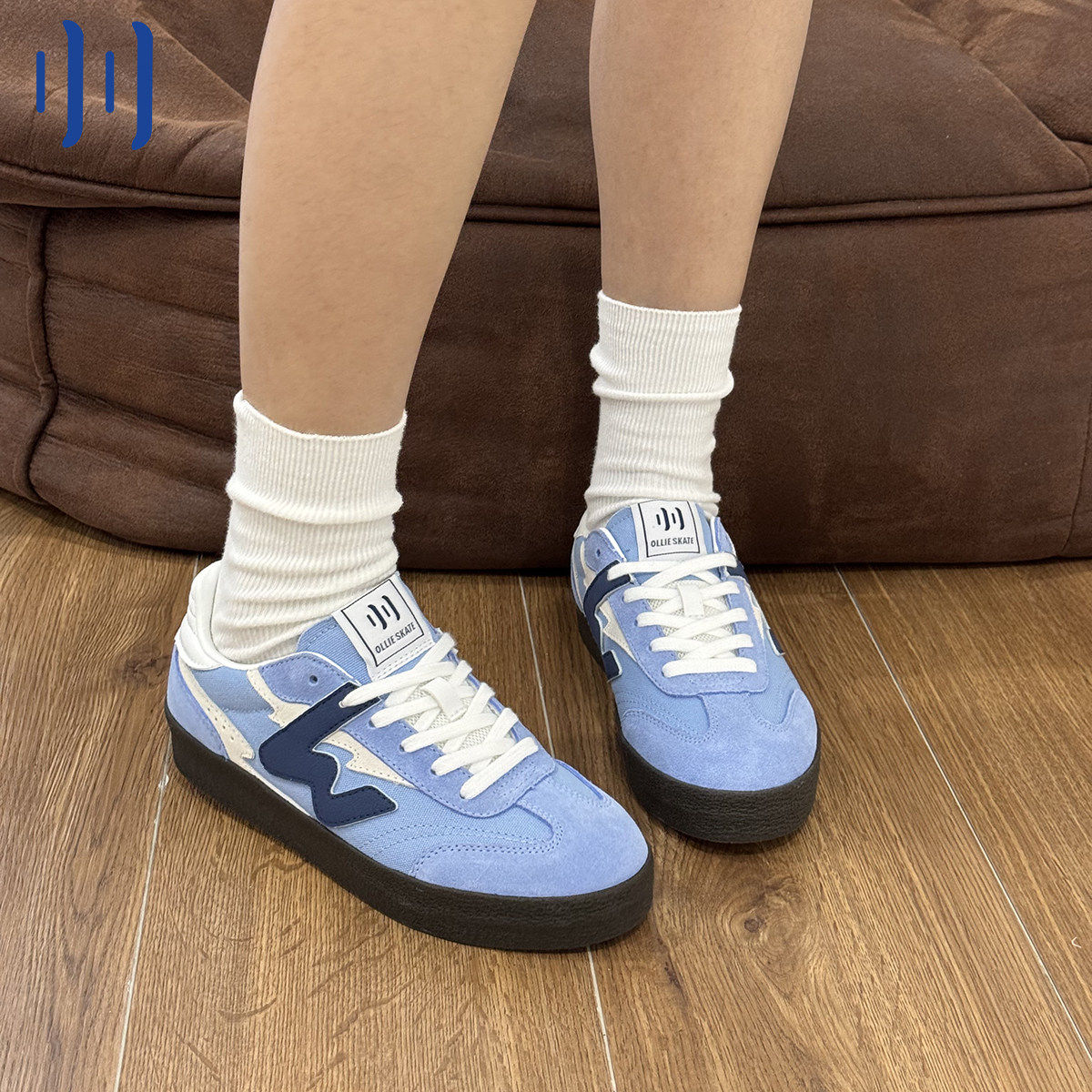 顽刻官方天蓝色翻毛皮生胶底W系列秋季男女国潮德训滑板鞋