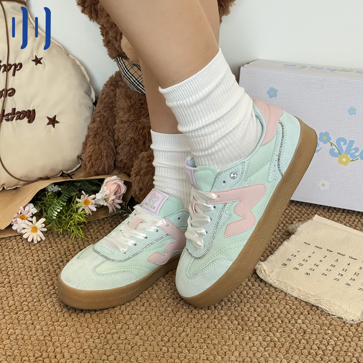 顽刻官方春日调色盘绿粉配色生胶底W系列男女国潮德训滑板鞋