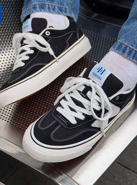 顽刻官方经典黑白翻毛皮帆布W系列拼接复古男女国潮德训滑板鞋
